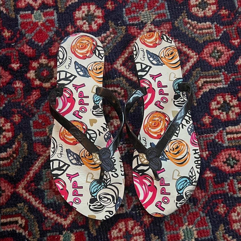 COACH Poppy Graffiti Floral Flip Flops Never Worn Size 11 US